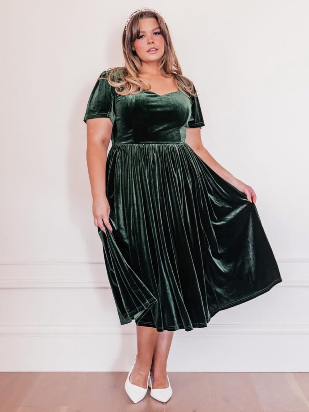 JessaKae Riverwood Deep Green Velvet Midi Dress